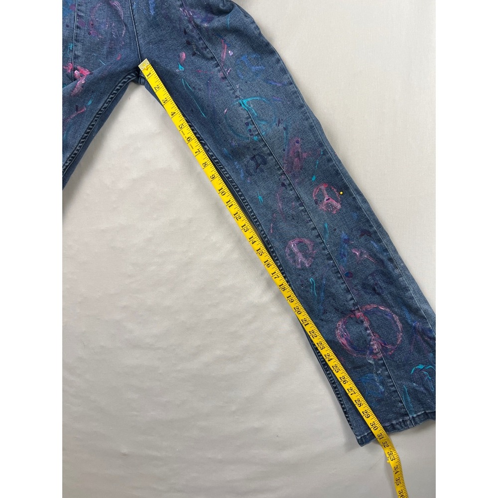 We The Free Flare Jeans Womens 29 Blue Painted Peace Sign High Rise Bell Bottom - Picture 5 of 9